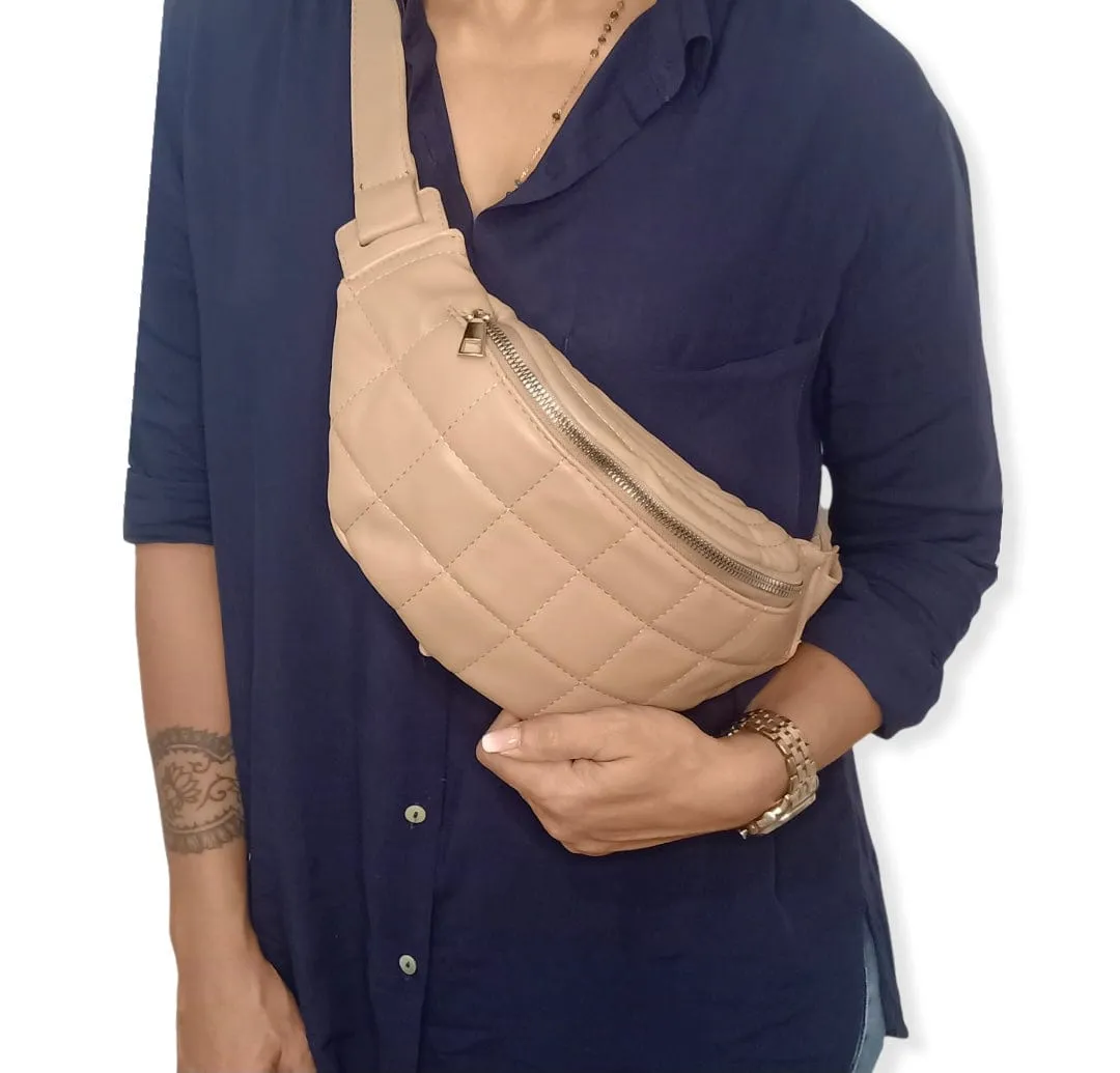 Beige leather waist bag