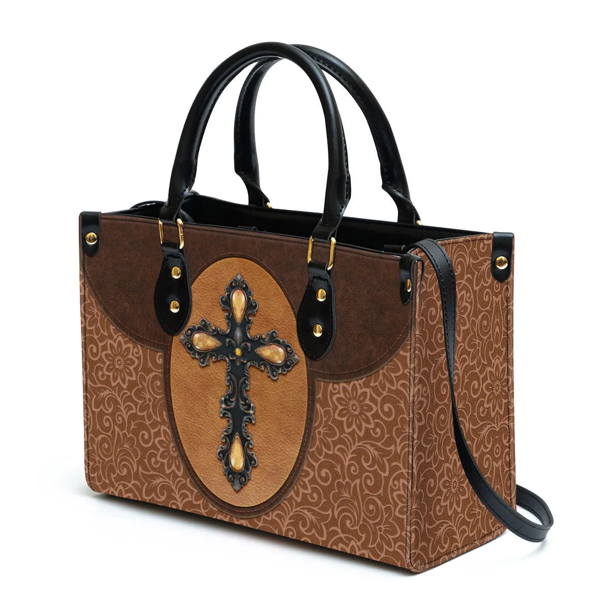 Brown Cross Leather Handbag - Religious Gifts For Women - Women Pu Leather Bag