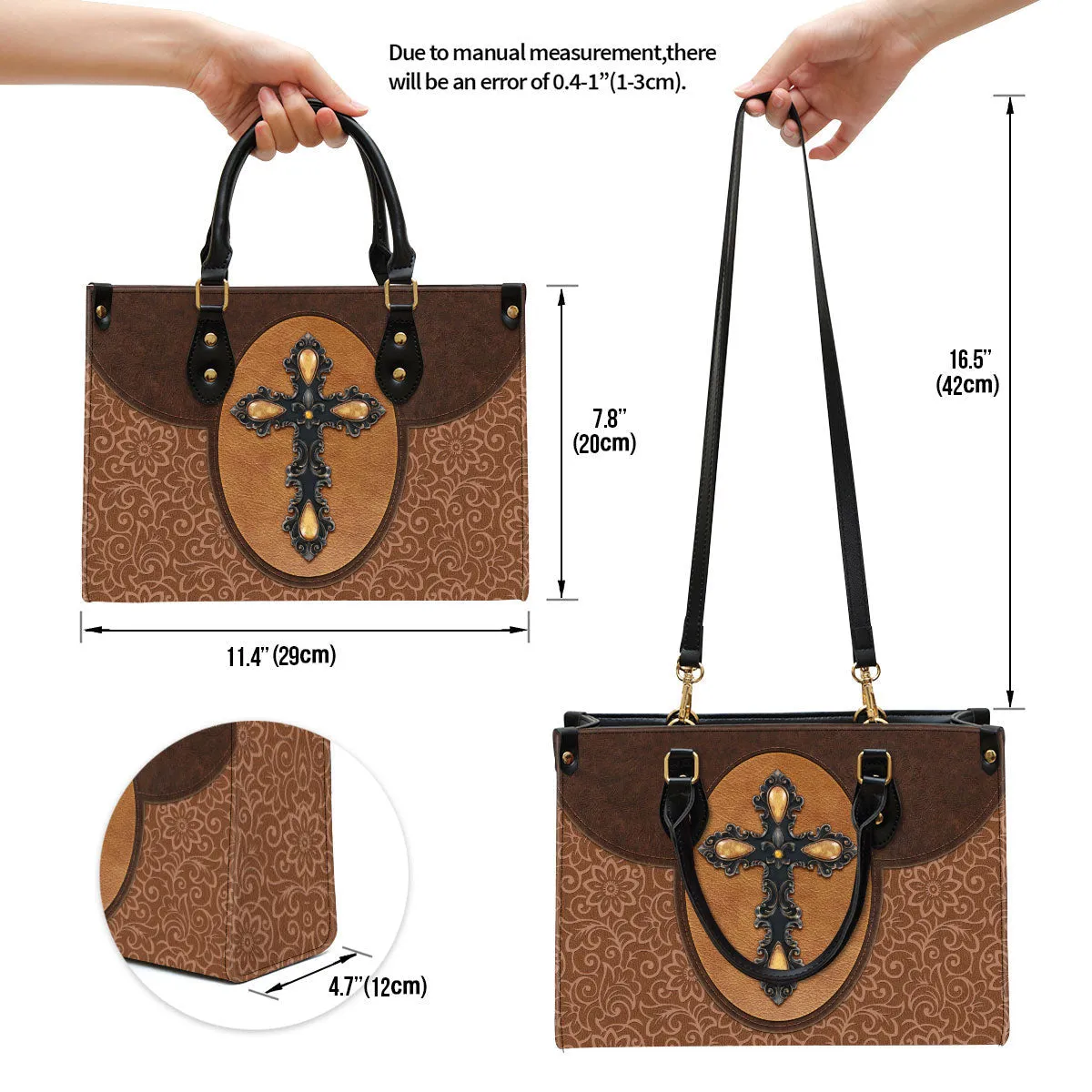 Brown Cross Leather Handbag - Religious Gifts For Women - Women Pu Leather Bag