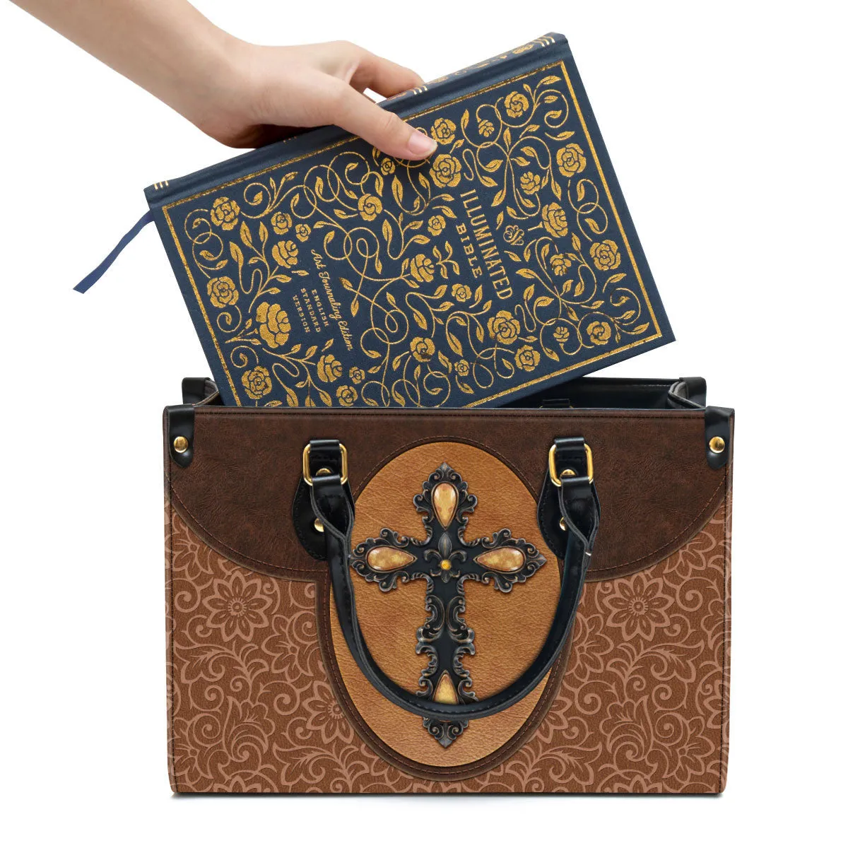 Brown Cross Leather Handbag - Religious Gifts For Women - Women Pu Leather Bag