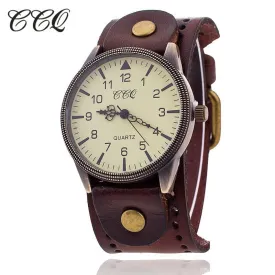 CCQ Brand Women Vintage Cow Leather Bracelet Watch Men Casual Sport WristWatch Luxury Quartz Watch Male Relogio Feminino 1772