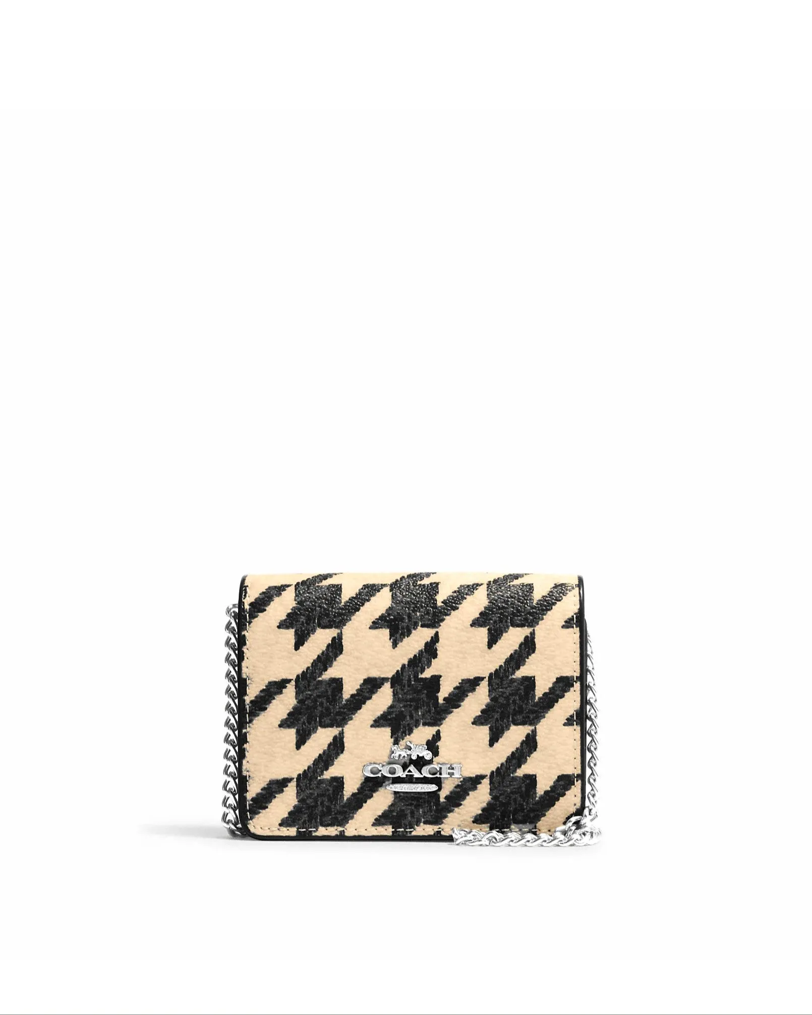 Coach Mini Wallet On A Chain With Houndstooth Print