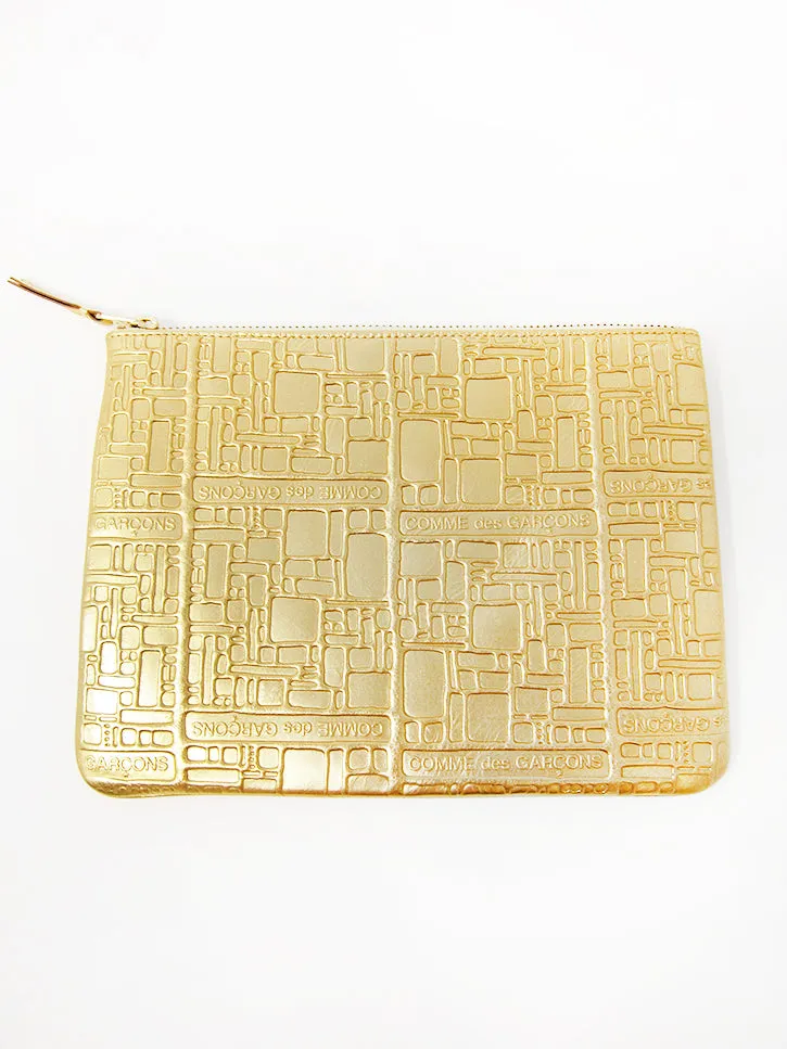 Comme des Garçons Embossed Logotype, Zip Pouch, Gold