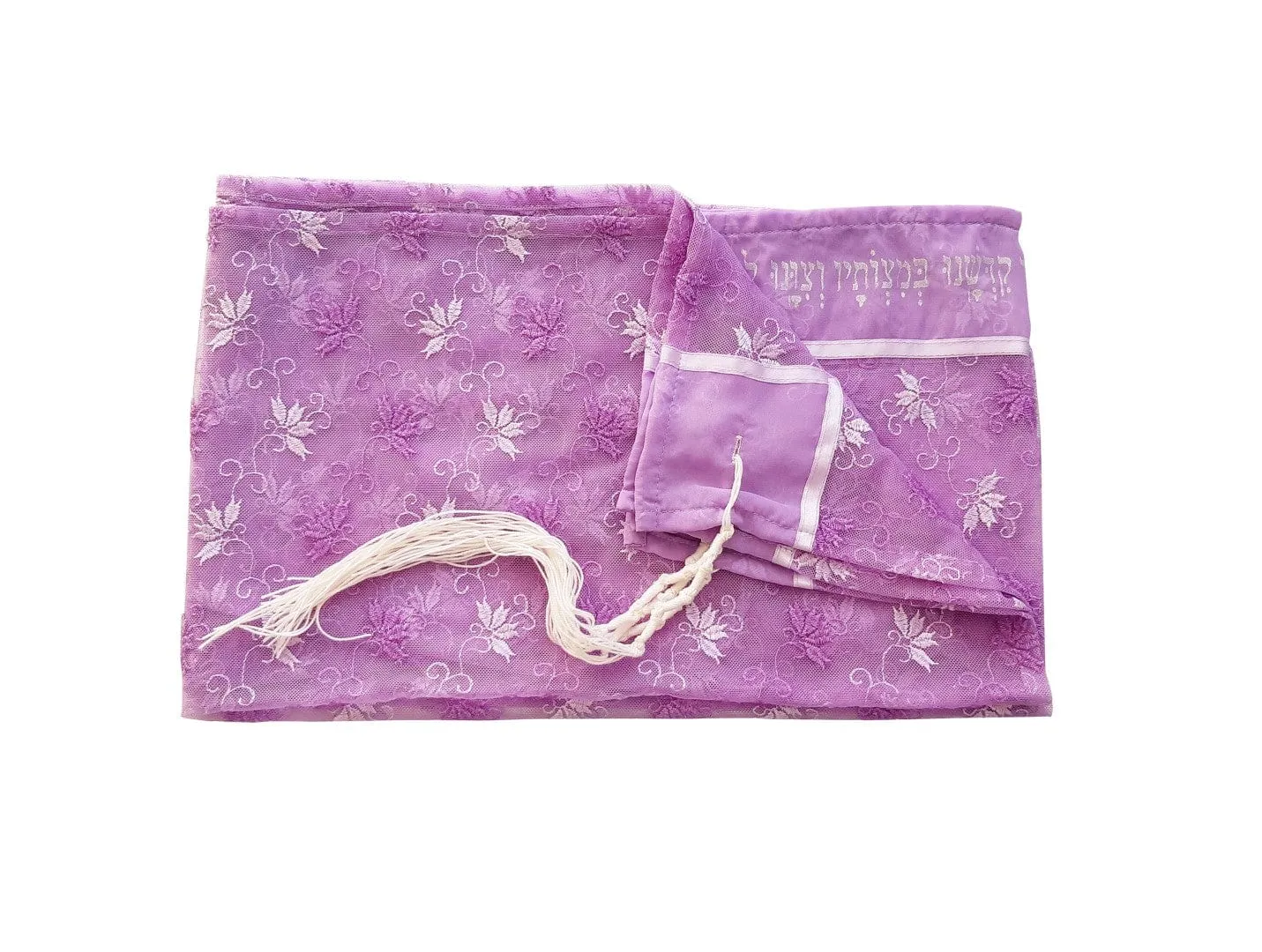 Delicate Lilac Floral Embroidery Tallit for women, Bat Mitzvah Tallit, Tallit for Girl, Tzitzit