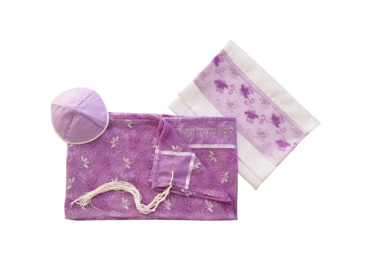 Delicate Lilac Floral Embroidery Tallit for women, Bat Mitzvah Tallit, Tallit for Girl, Tzitzit