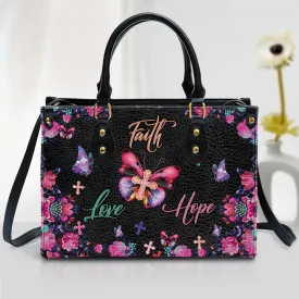 Flower Leather Handbag - Faith Hope Love Leather Bag - Religious Gifts For Women - Women Pu Leather Bag