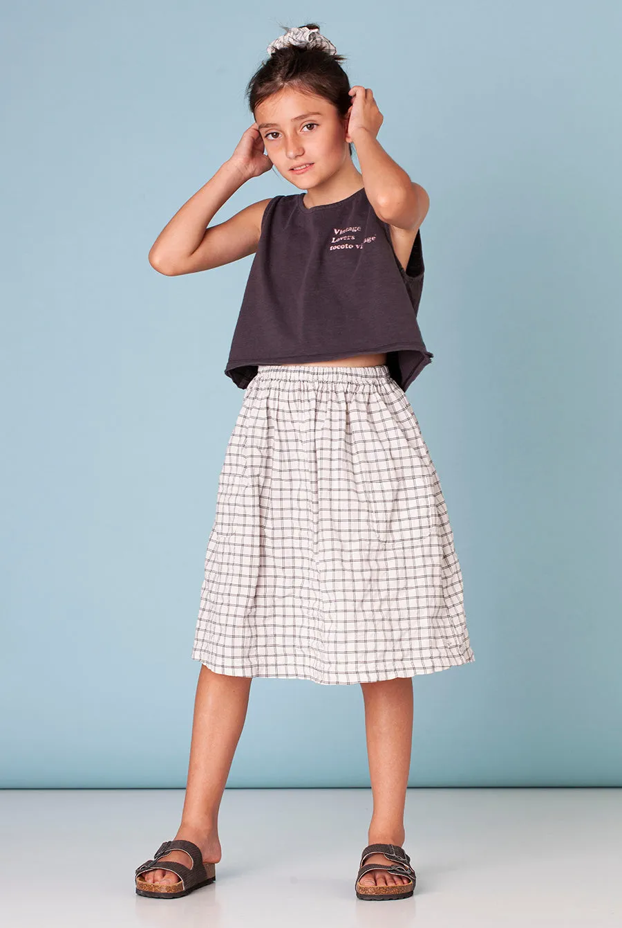 Girls Skirt Tocoto Vintage Check Midi Pink