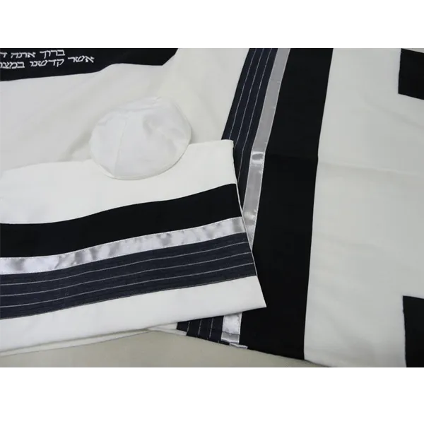 Gray Stripes Pattern Wool Men's Tallit, Bar Mitzvah Tallit Set, Tzitzit Hebrew Prayer Shawl