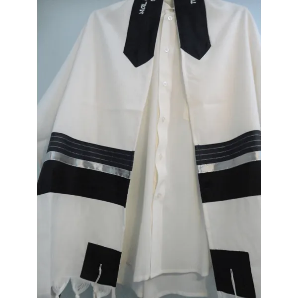 Gray Stripes Pattern Wool Men's Tallit, Bar Mitzvah Tallit Set, Tzitzit Hebrew Prayer Shawl