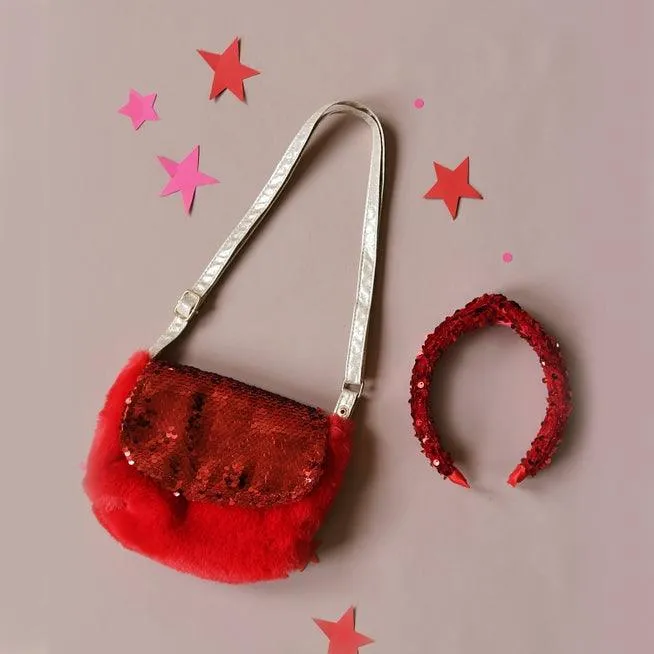 Handbag | Sequin Velvet Bag - Red | Rockahula Kids