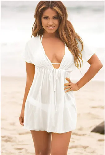 Hot sale summer style women Cover Ups sexy deep V-neck swimsuit cover up bikini beach cover up dress loose beachwear Beach dress