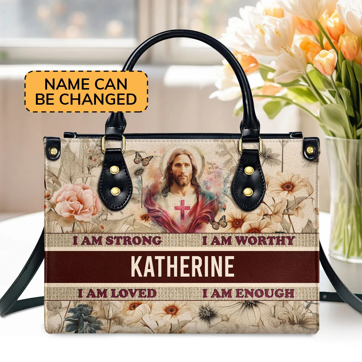 I Am Enough Custom Name Leather Handbags For Women