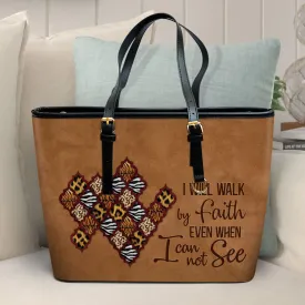 I Will Walk By Faith Christian Large Pu Leather Tote Bag For Women - Mom Gifts For Mothers Day