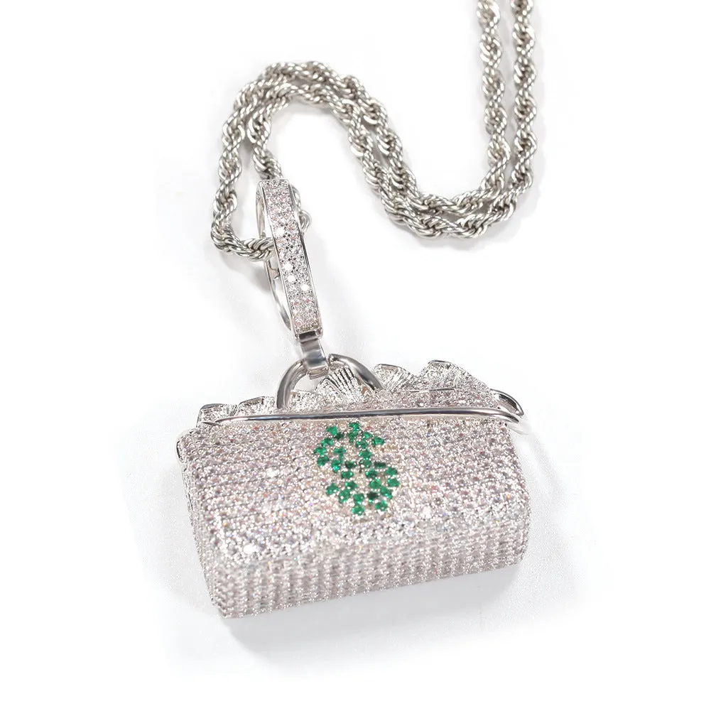 iced out Cz dollar money wallet bag pendants charms