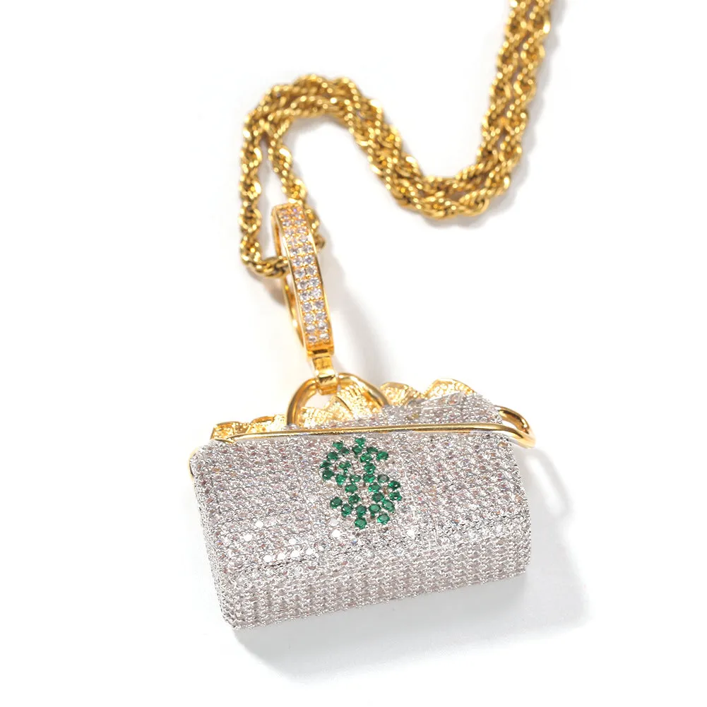 iced out Cz dollar money wallet bag pendants charms