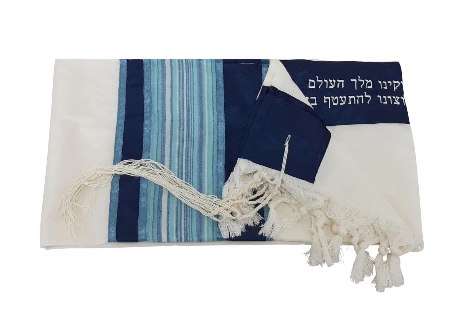 Light Blue and Silver Stripes on Wool Tallit, Bar Mitzvah Tallit, Tzitzit Custom Tallit from Israel