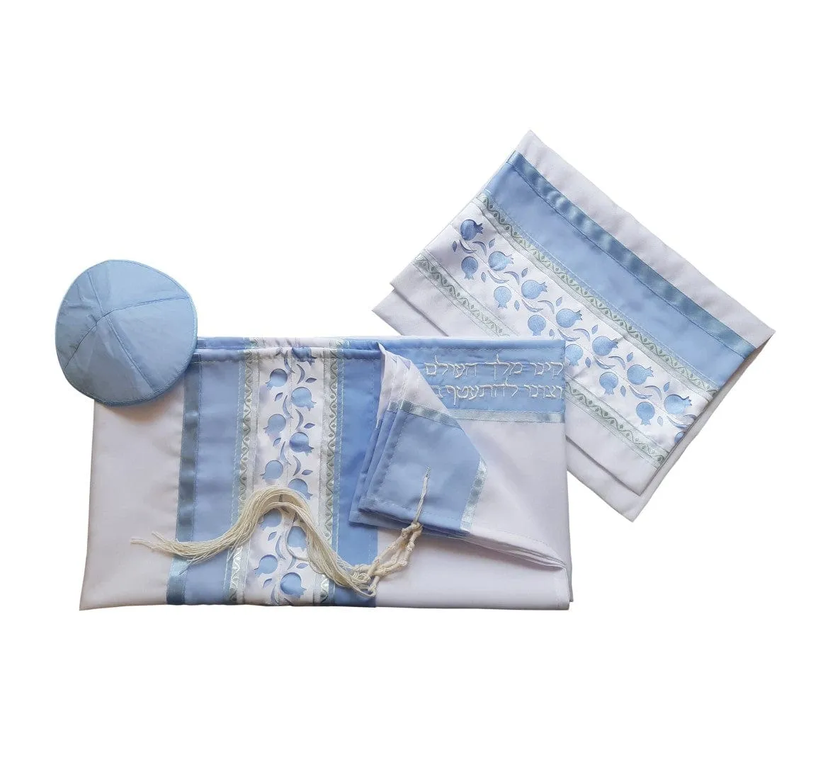 Light Blue Pomegranates Tallit for women, Bat Mitzvah Tallit, Feminine Tallit, Women's Tallit Prayer Shawl