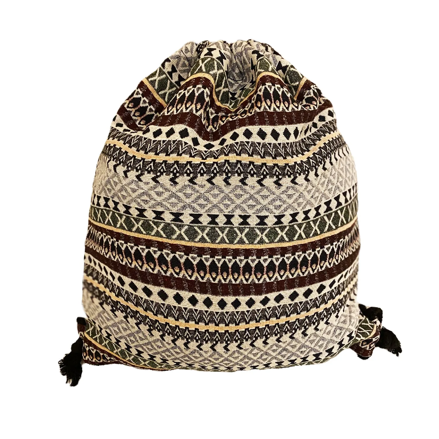 Lilyhood Boho Chic Fabric Drawstring Backpack with Ethnic Designs