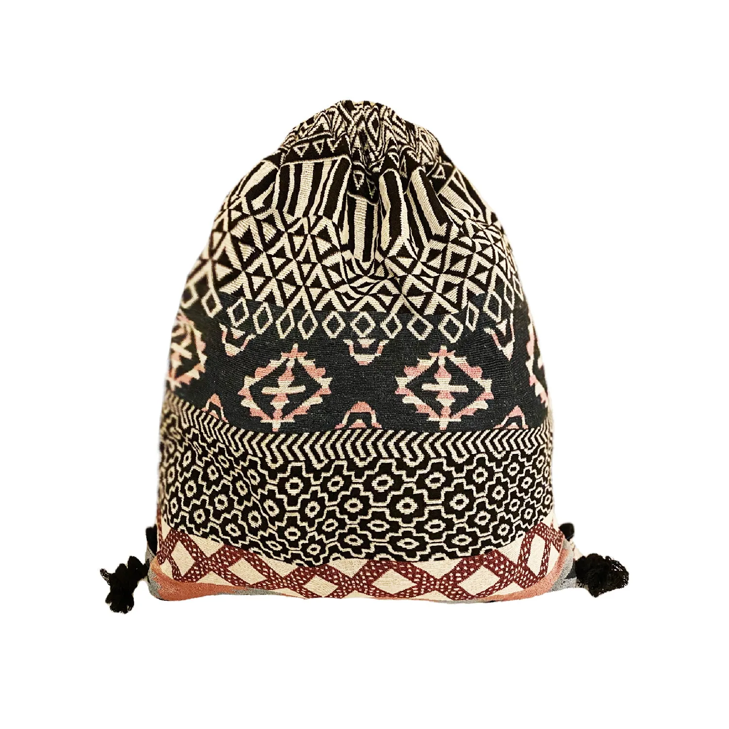 Lilyhood Boho Chic Fabric Drawstring Backpack with Ethnic Designs