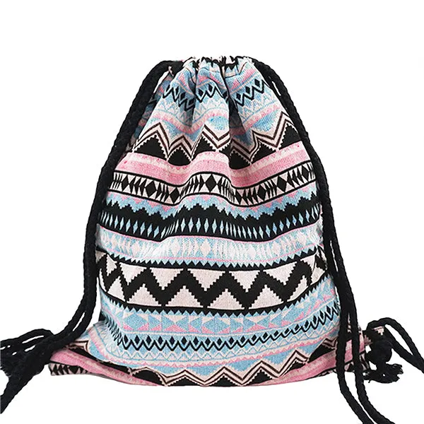 Lilyhood Boho Chic Fabric Drawstring Backpack with Ethnic Designs