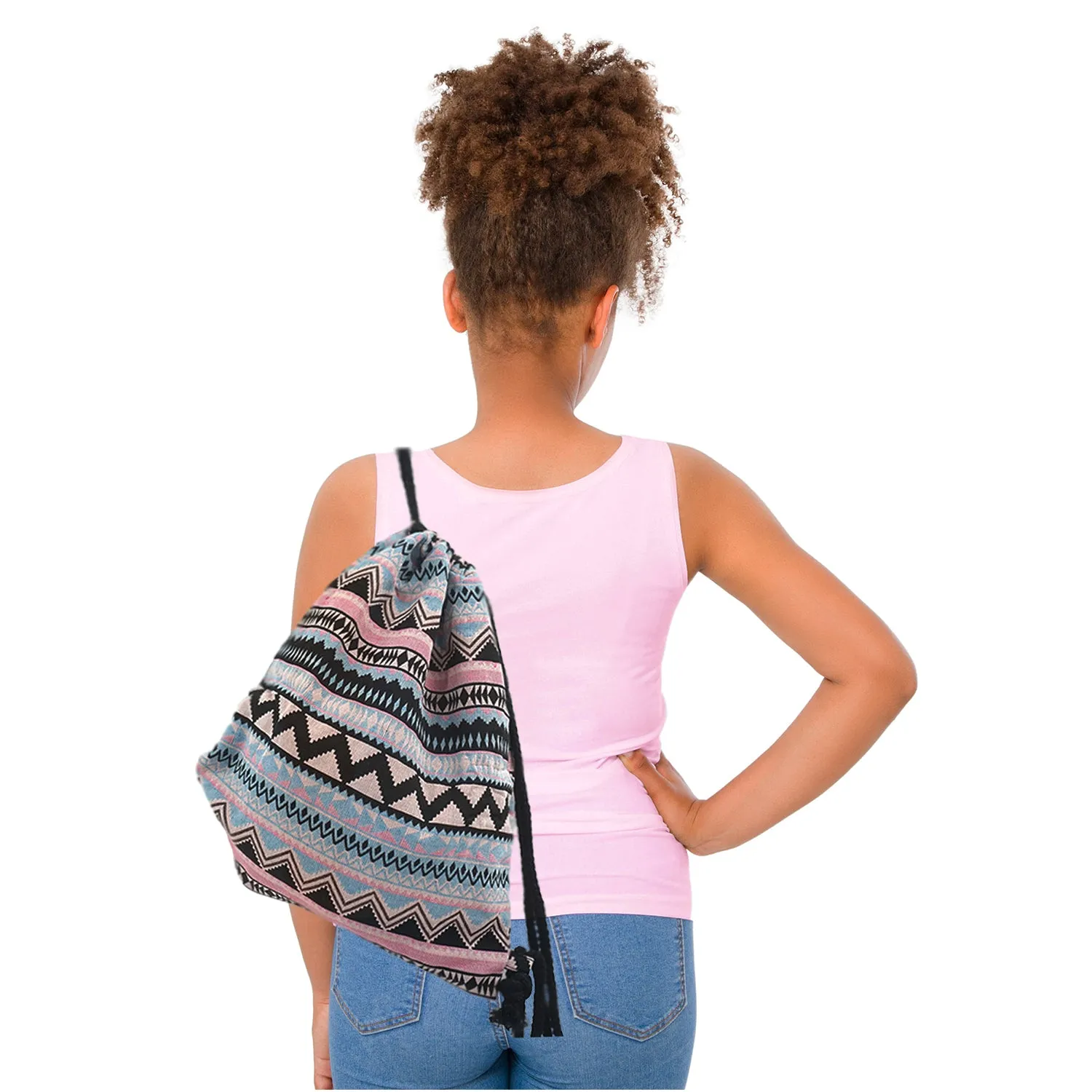 Lilyhood Boho Chic Fabric Drawstring Backpack with Ethnic Designs