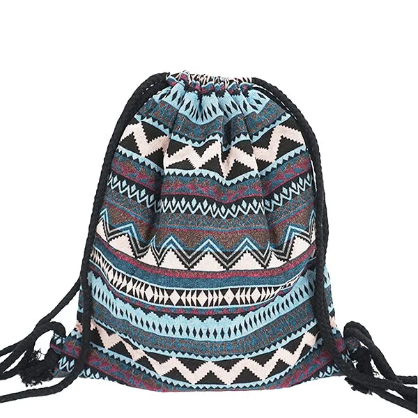 Lilyhood Boho Chic Fabric Drawstring Backpack with Ethnic Designs