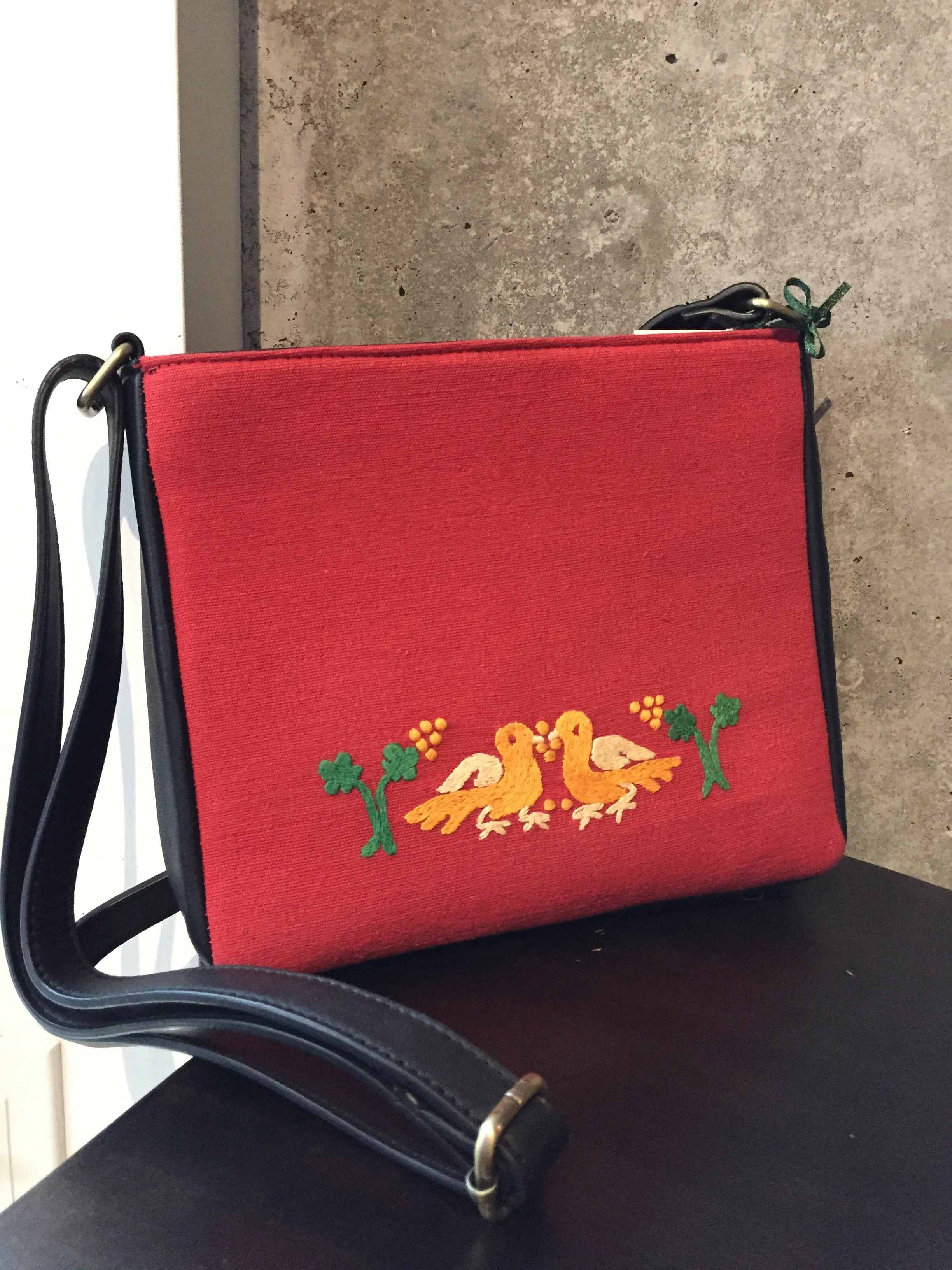 Linen Crossbody with Embroidered Pigeons