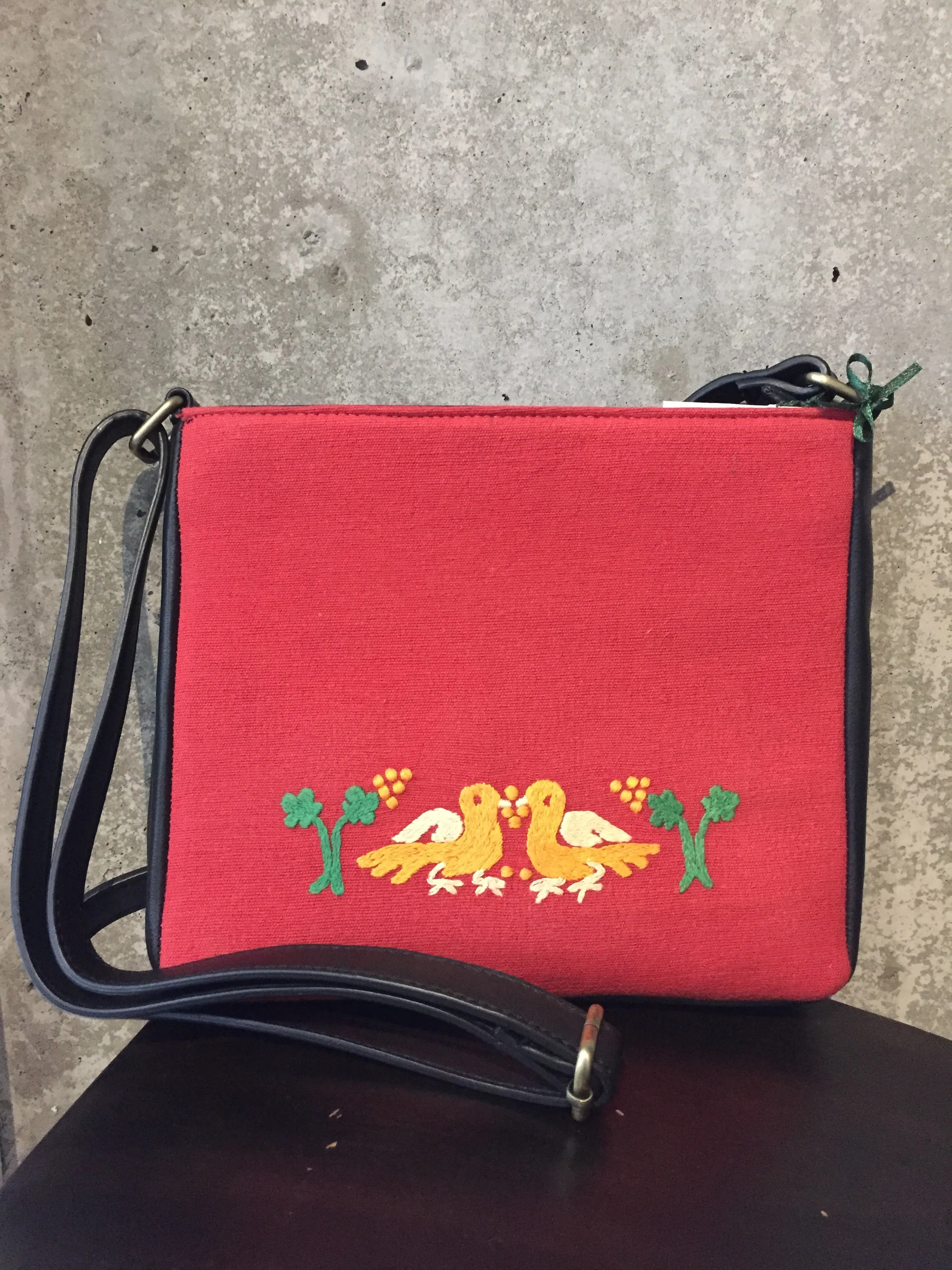 Linen Crossbody with Embroidered Pigeons