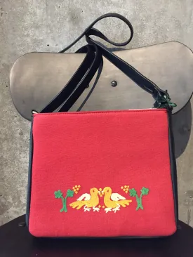 Linen Crossbody with Embroidered Pigeons