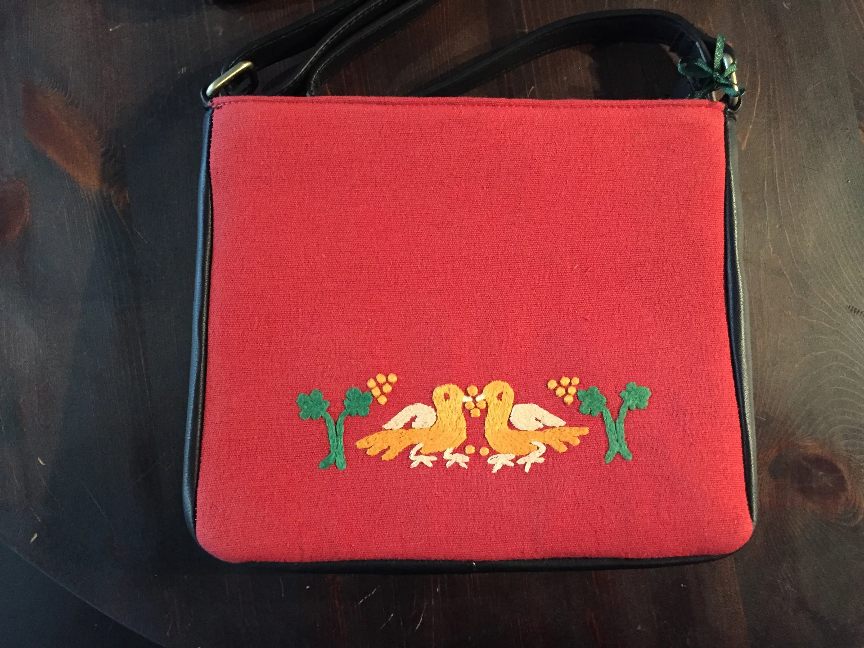 Linen Crossbody with Embroidered Pigeons