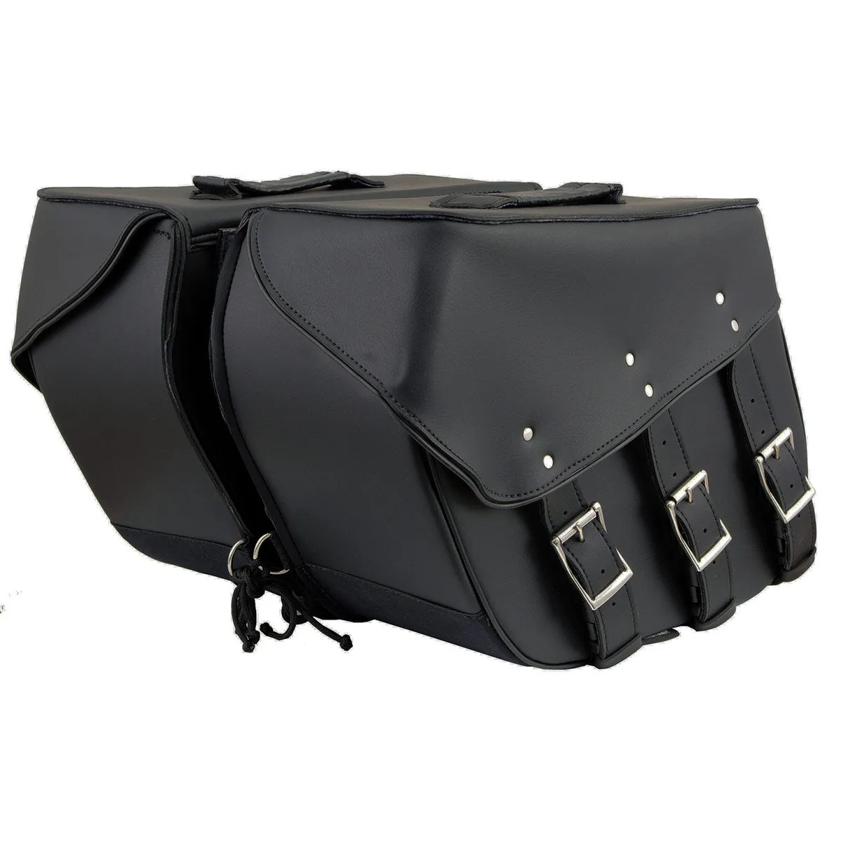 Milwaukee Leather SH55101ZB Black 3 Strap Zip-Off Motorcycle Saddlebags