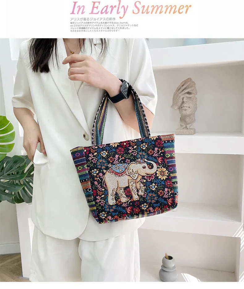 New Ethnic Style Embroidered Tote Bag Cross-Border Handbag Factory Wholesale Vintage Embroidery Large Capacity Literary Women Bag