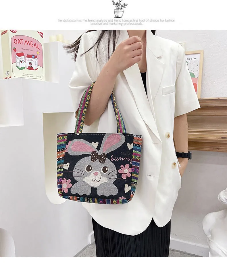 New Ethnic Style Embroidered Tote Bag Cross-Border Handbag Factory Wholesale Vintage Embroidery Large Capacity Literary Women Bag