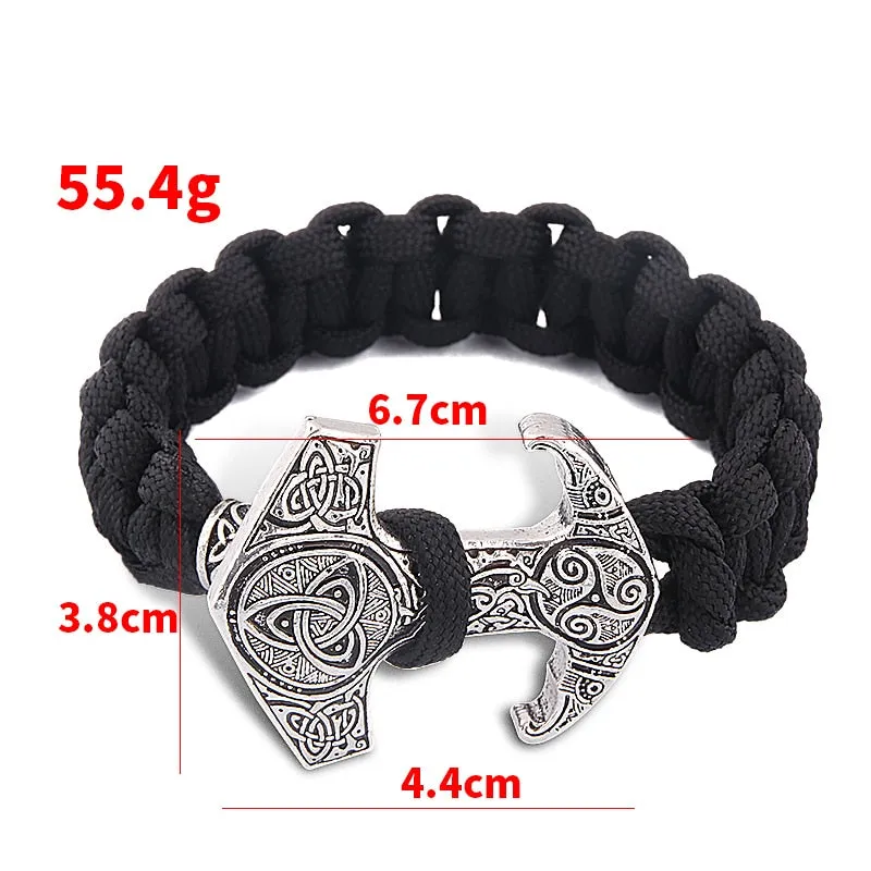 Norse Viking Rune Bracelet Asatru Pagan Scandinavian Thor Hammer Valknut Yggdrasil Rune Rope Bangles Bracelets for Men Jewelry