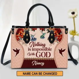 Nothing Is Impossible With God Personalized Leather Bag For Women - Religious Gifts For Women