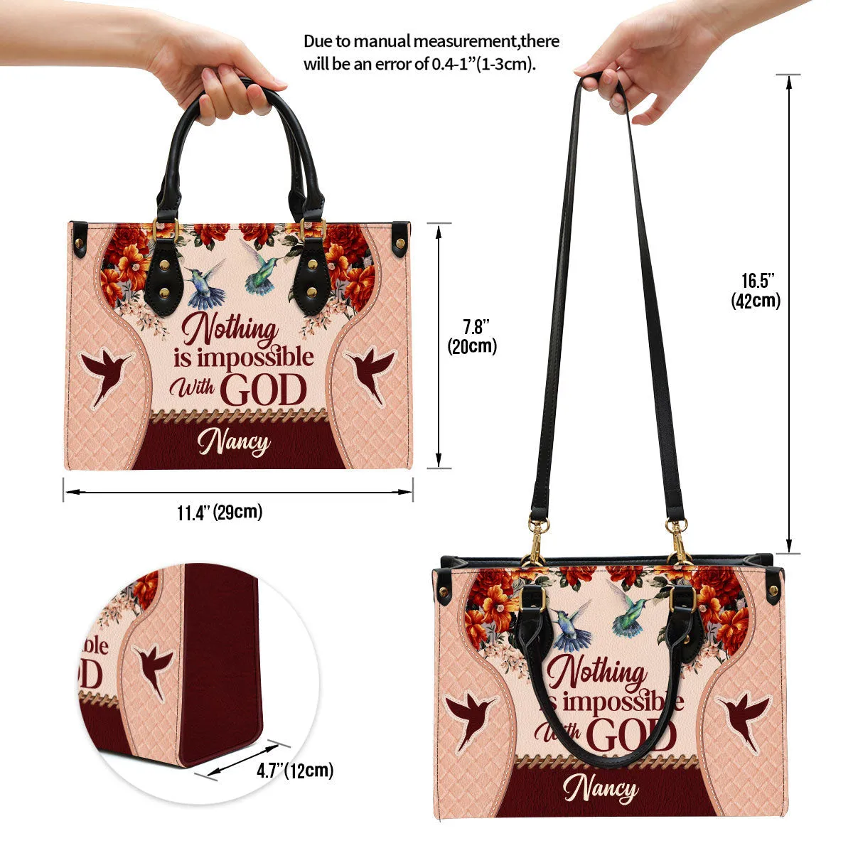 Nothing Is Impossible With God Personalized Leather Bag For Women - Religious Gifts For Women