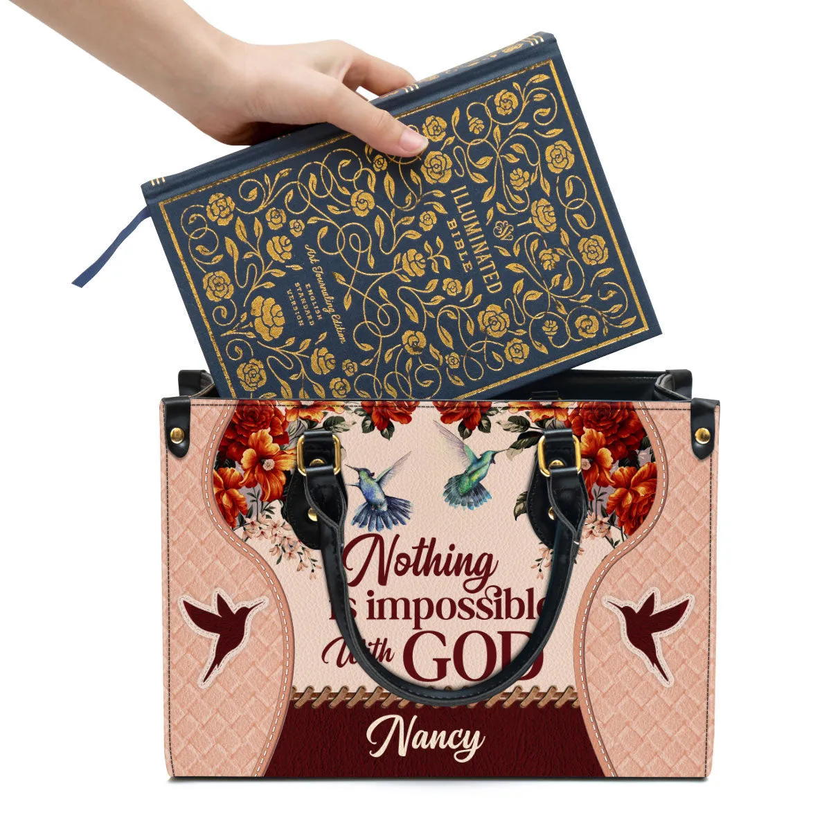 Nothing Is Impossible With God Personalized Leather Bag For Women - Religious Gifts For Women