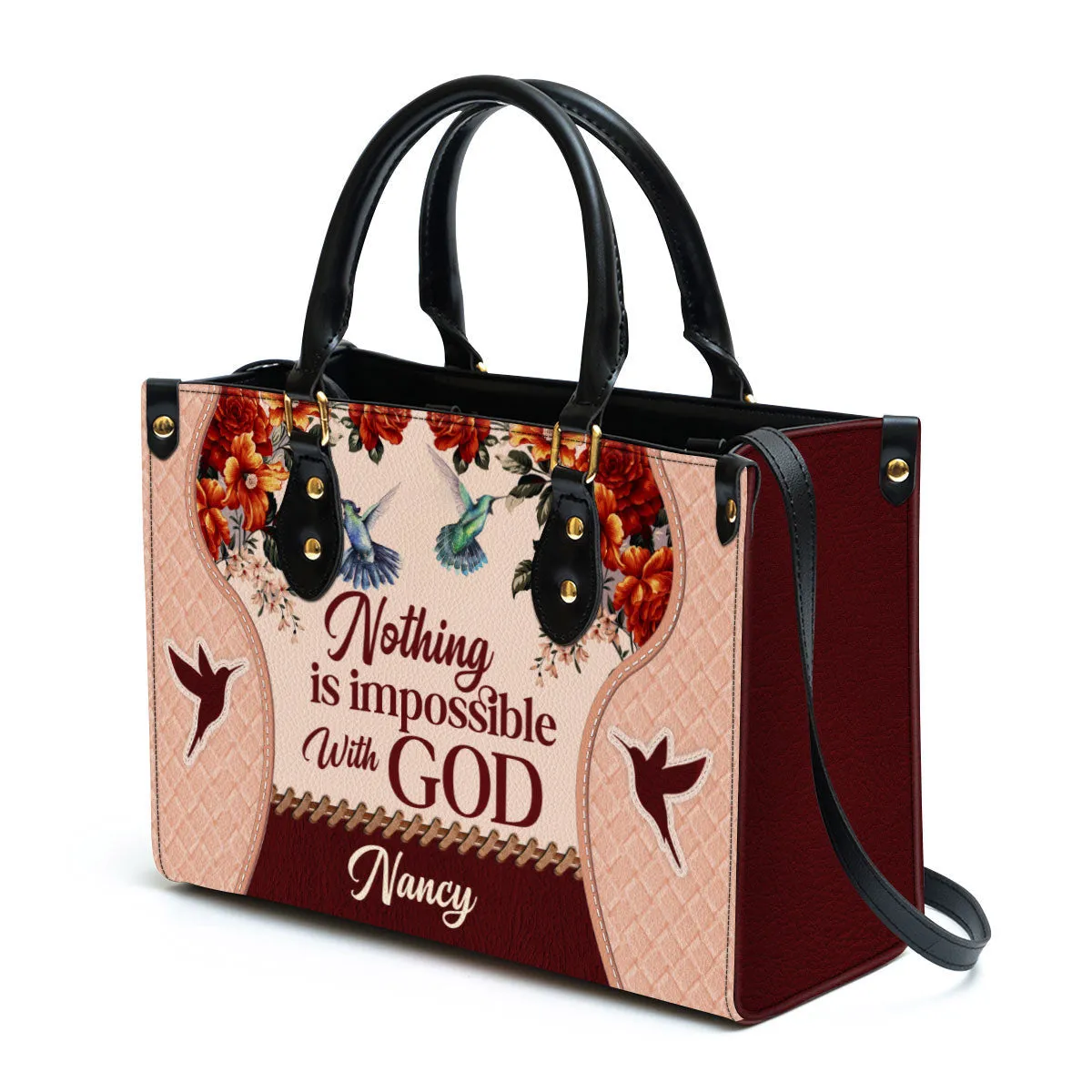 Nothing Is Impossible With God Personalized Leather Bag For Women - Religious Gifts For Women