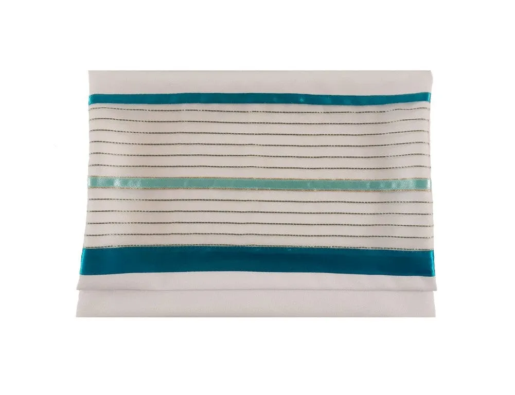 Opaque Tallit for Women with Teal Colored Elements, Bat Mitzvah Tallit, Girl Tallit