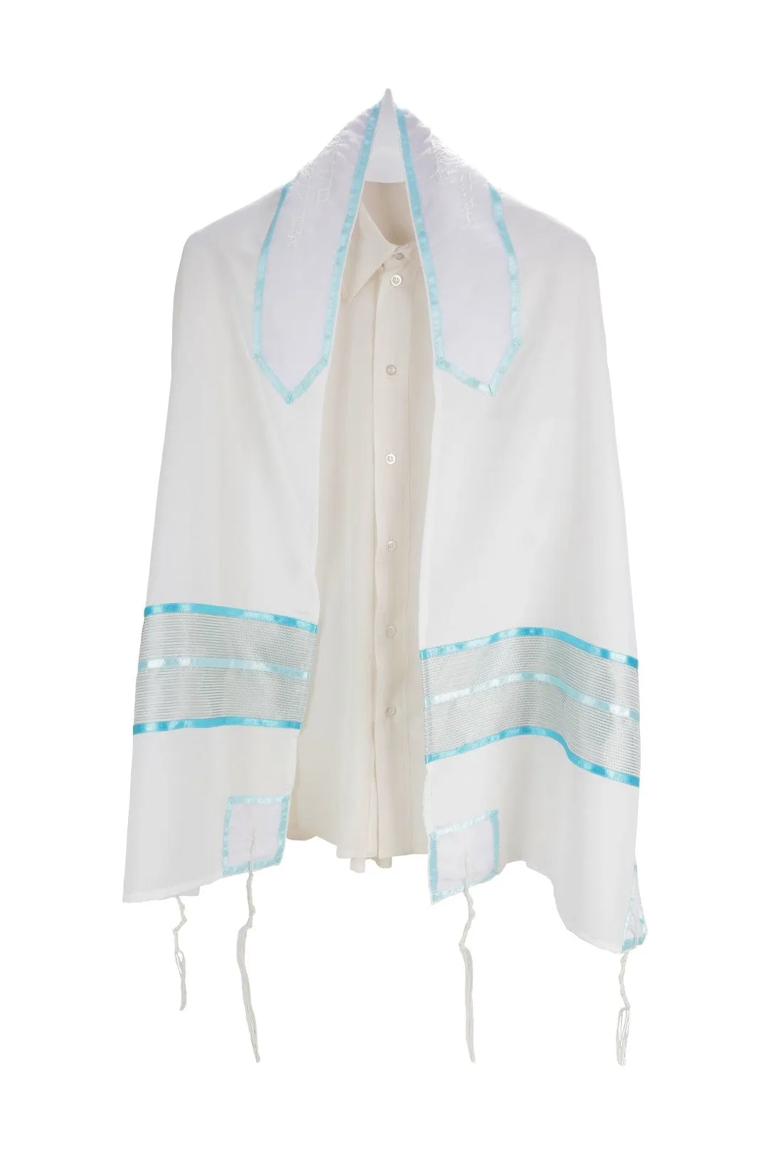 Opaque Tallit for Women with Teal Colored Elements, Bat Mitzvah Tallit, Girl Tallit