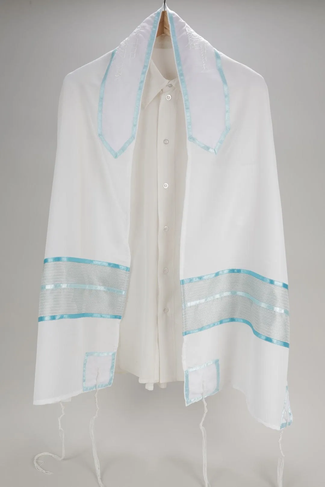 Opaque Tallit for Women with Teal Colored Elements, Bat Mitzvah Tallit, Girl Tallit