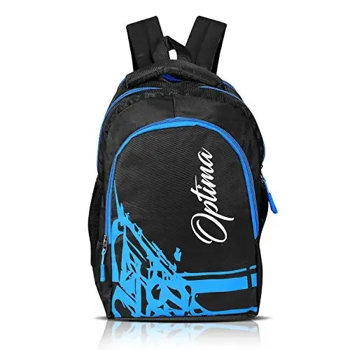 OPTIMA Water Resistant Slim Backpack for Men and Women Fits 13 Inch Laptop and Notebook (Black and Blue)