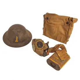 Original U.S. WWI 307th Infantry Regt. 77th Infantry Div. Named Grouping - M1917 Doughboy Helmet & SBR Gas Mask in Bag