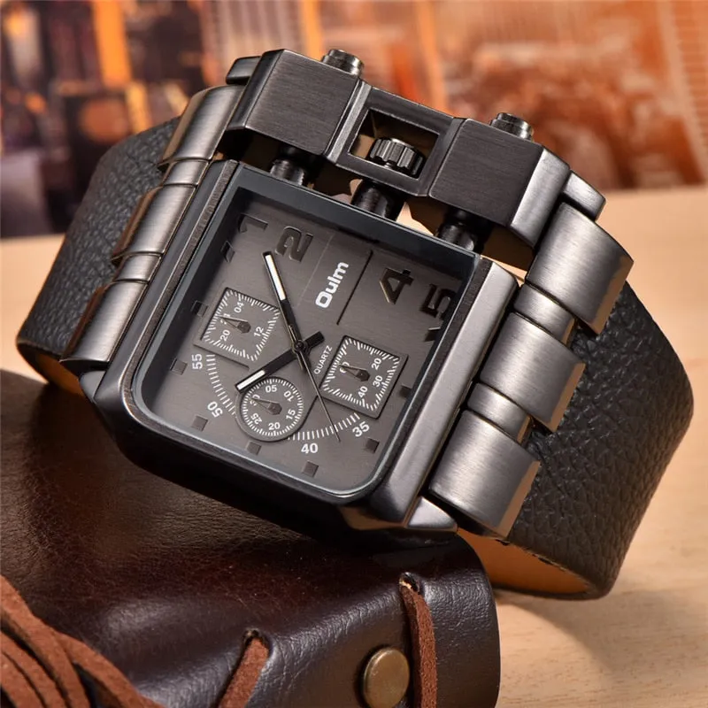 Oulm 3364 Casual Wristwatch Square Dial Wide Strap Men's Quartz Watch Luxury Brand Male Clock Super Big Men Watches