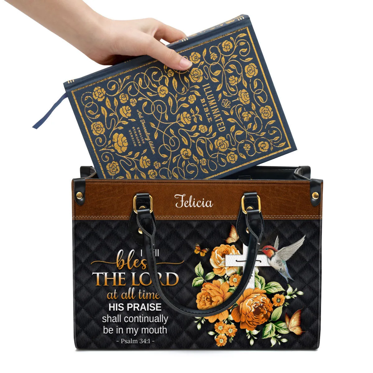 Personalized I Will Bless The Lord At All Times Special Leather Bag - Christian Pu Leather Bags For Women