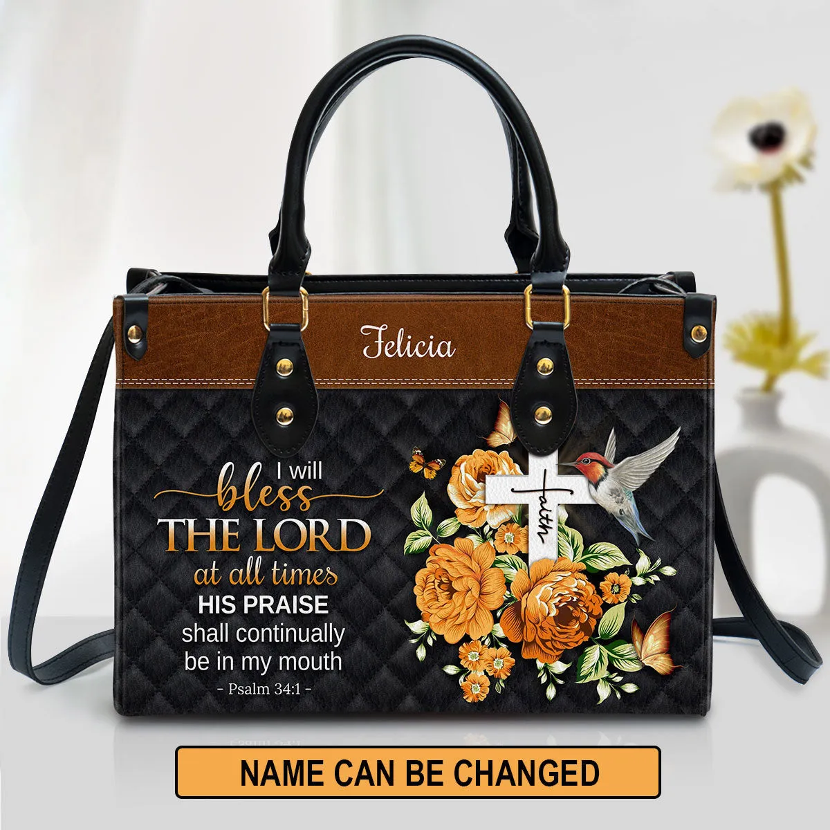 Personalized I Will Bless The Lord At All Times Special Leather Bag - Christian Pu Leather Bags For Women