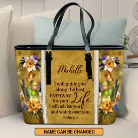 Personalized Large Leather Tote Bag I Will Advise You And Watch Over You - Spiritual Gifts For Christian Women