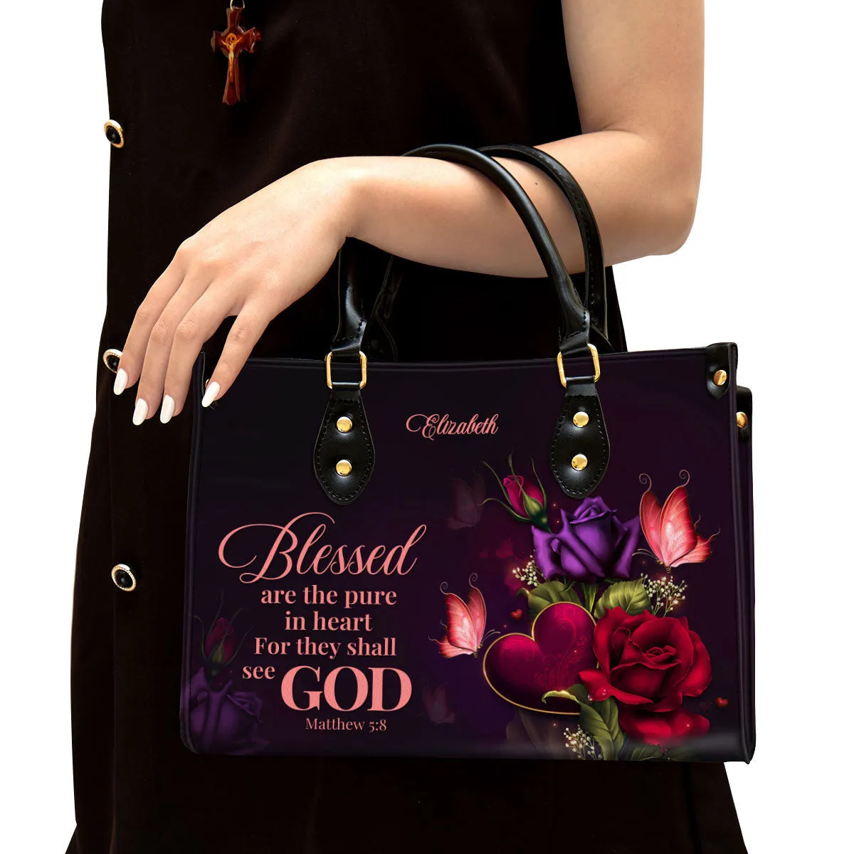 Personalized Leather Bag For Women - Blessed Are The Pure In Heart For They Shall See God Leather Bag Leather Bag - Christian Gifts for Women