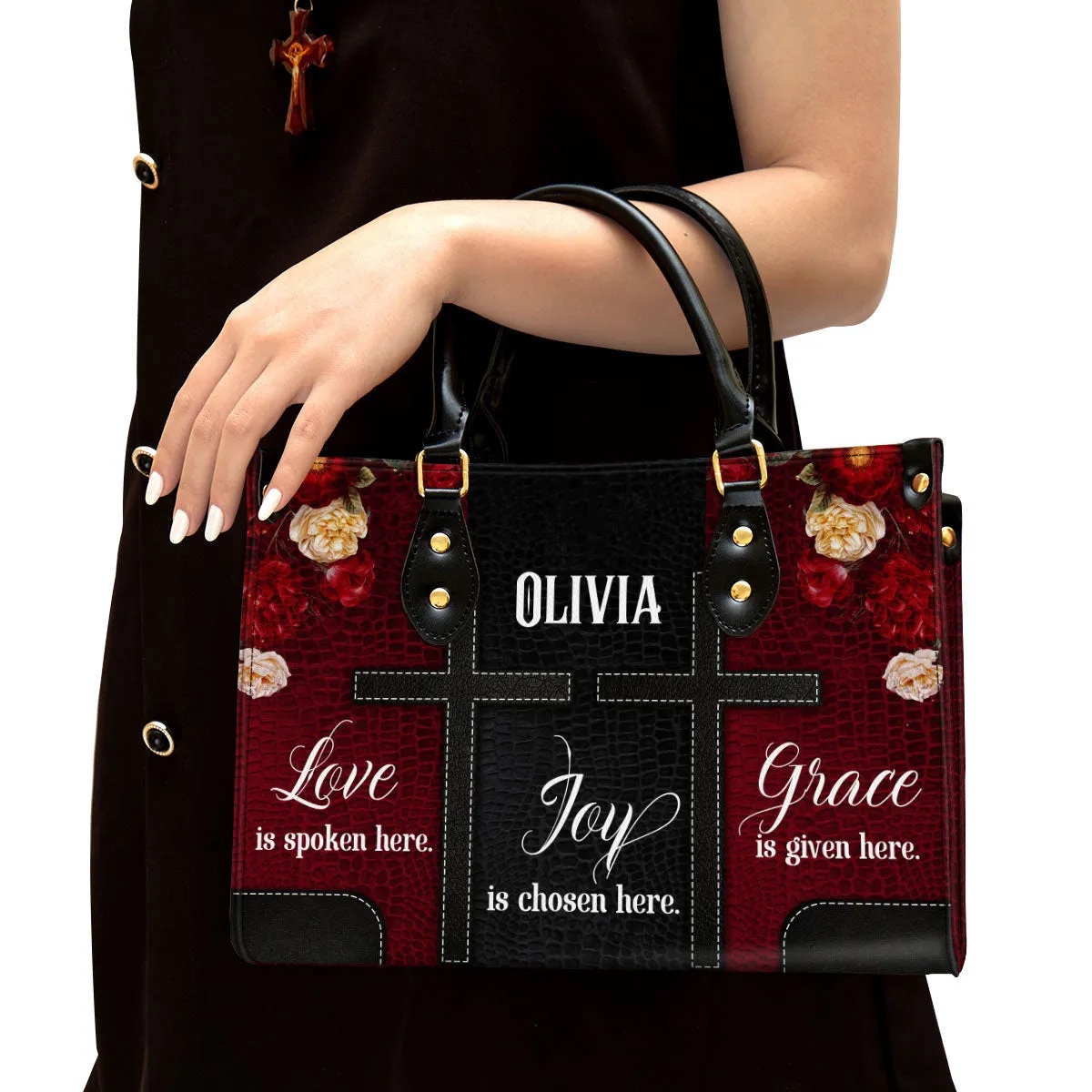 Personalized Leather Bag For Women - Grace Is Given Here Leather Bag Leather Bag - Christian Gifts for Women