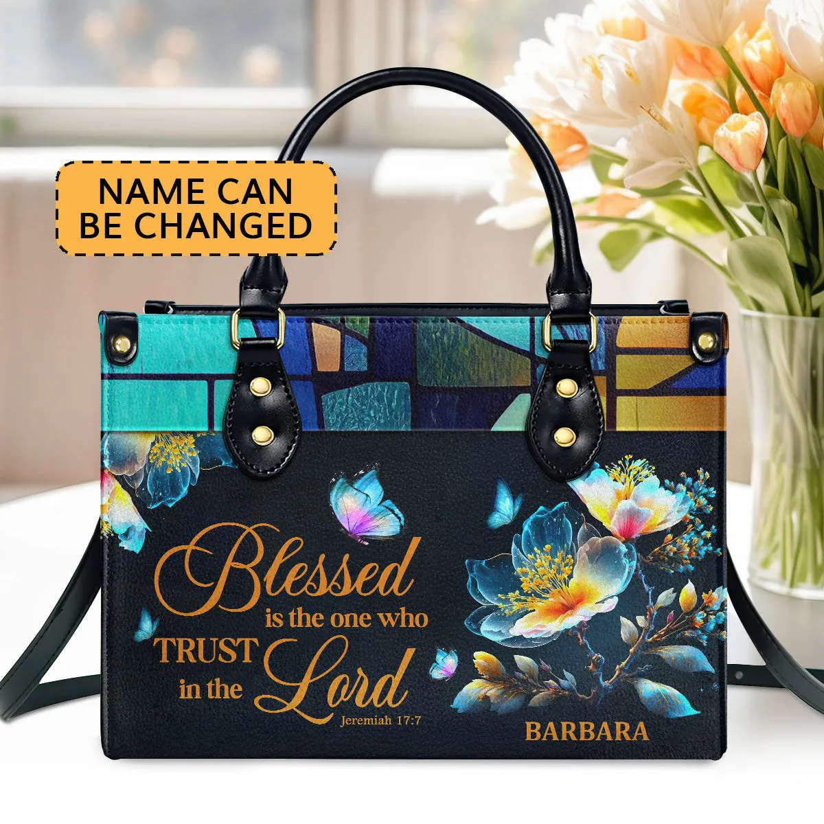 Personalized Leather Handbag With Handle Blessed Is The One Who Trusts In The Lord Jeremiah 177 Spiritual Gift Of Faith For Women